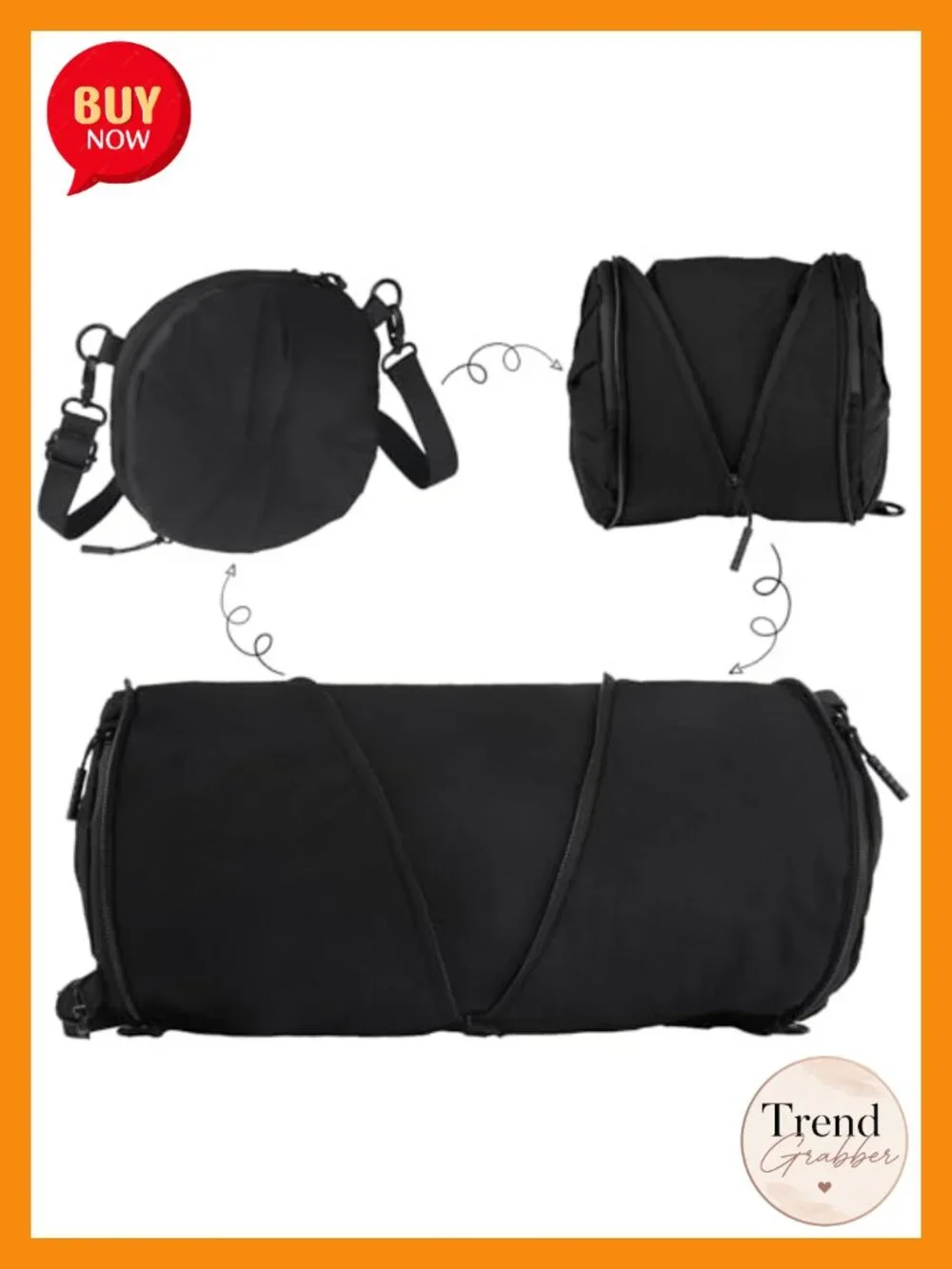 Expandable Round Crossbody Bag Waterproof Nylon Sling Purse